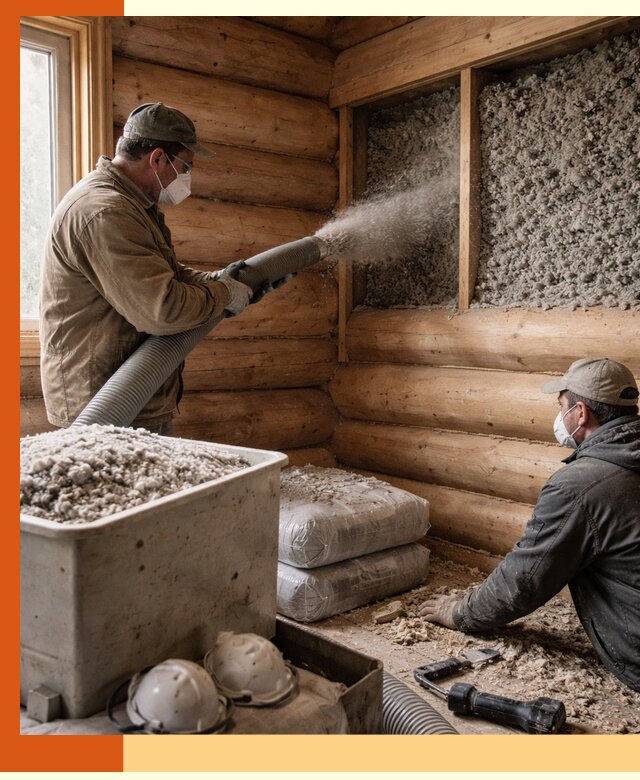 Утепление дома из бруса эковатой в Ржеве