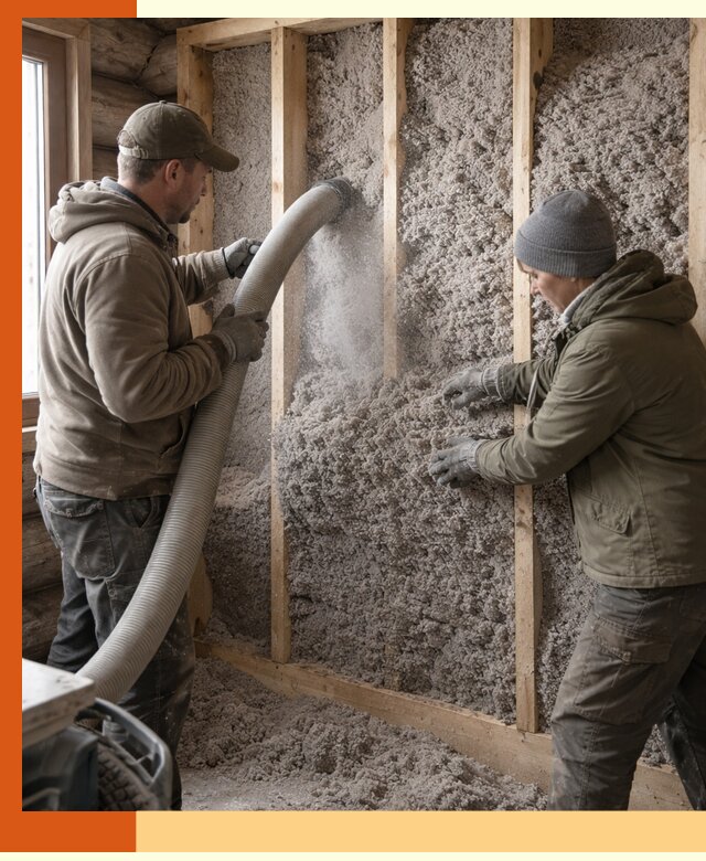 Утепление бревенчатого дома эковатой в Ржеве