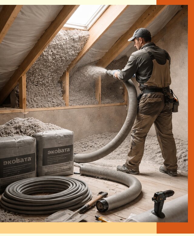 Утепление мансарды эковатой в Ржеве от 2261 руб/м2 — монтаж, задувка, цена | ТепломастерРжв
