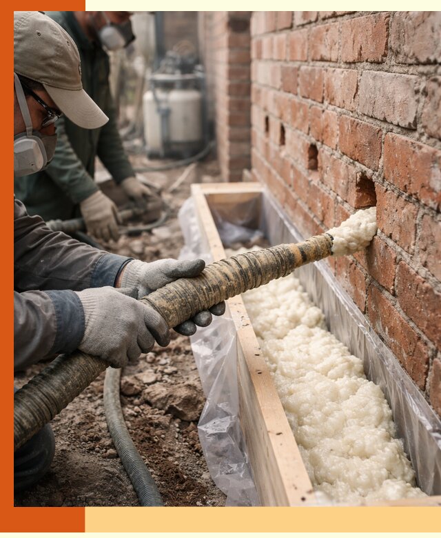 Заливка ППУ в пустоты кирпичной стены в Ржеве