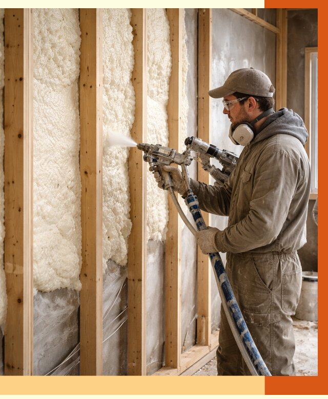 Утепление каркасной стены ППУ в Ржеве от 4369 руб./м2 под ключ | ТепломастерРжв