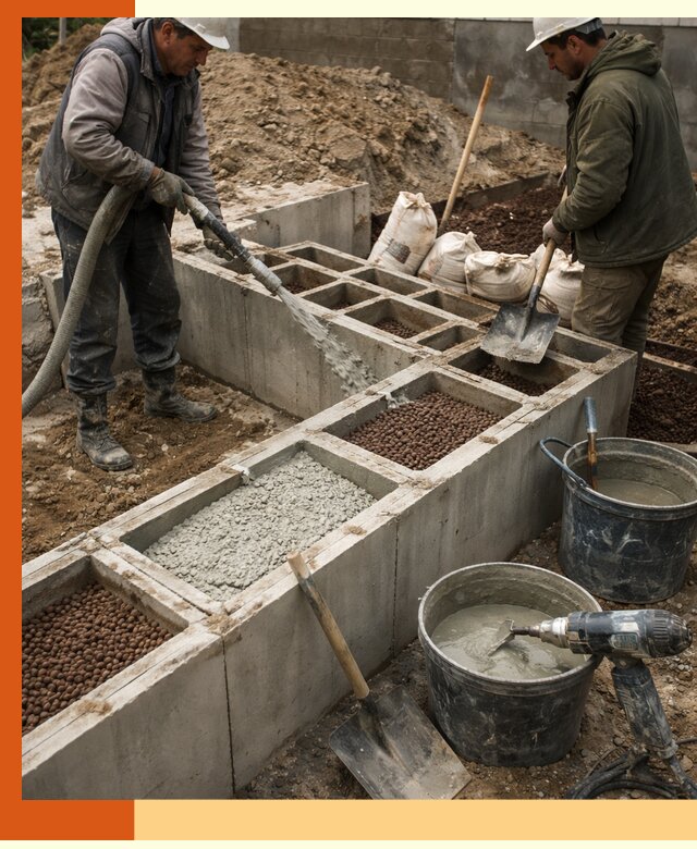 Заполнение полостей фундамента в Ржеве герметичным утеплением и повышением прочности