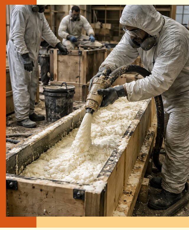 Заливка пенополиуретана в формы для утепления в Ржеве